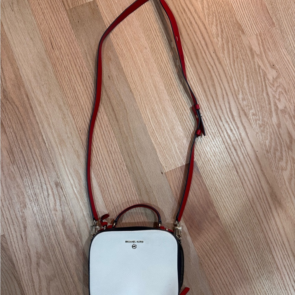 Michael Kors White Crossbody with Red Strap